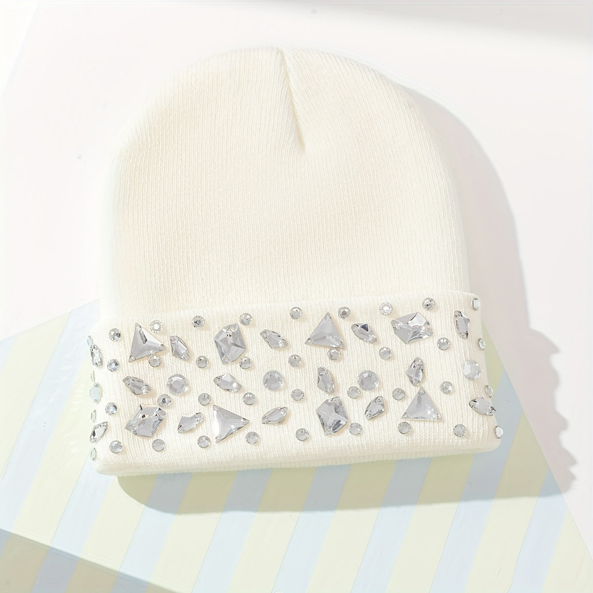 Crystal Decor Beanie Knit Hat Warm Skull Cap for Women