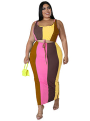 Colorblock Ribbed Tank Top & Skirt Set Women's Plus Medium Stretch 2pc