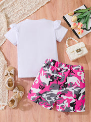 Girl's Camo Sunglasses Print T-Shirt & Shorts Set for Summer