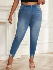 Ripped Fringe Trim High Rise Skinny Jeans