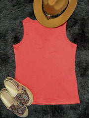 Feather Print V-Neck Tank Top Sleeveless Casual Women's Top