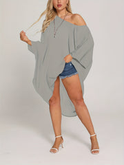 Solid Asymmetrical Long Sleeve Cover Up