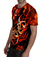 Men's Burning Skull 3D Graphic T Shirt Short Sleeve Tee for Summer