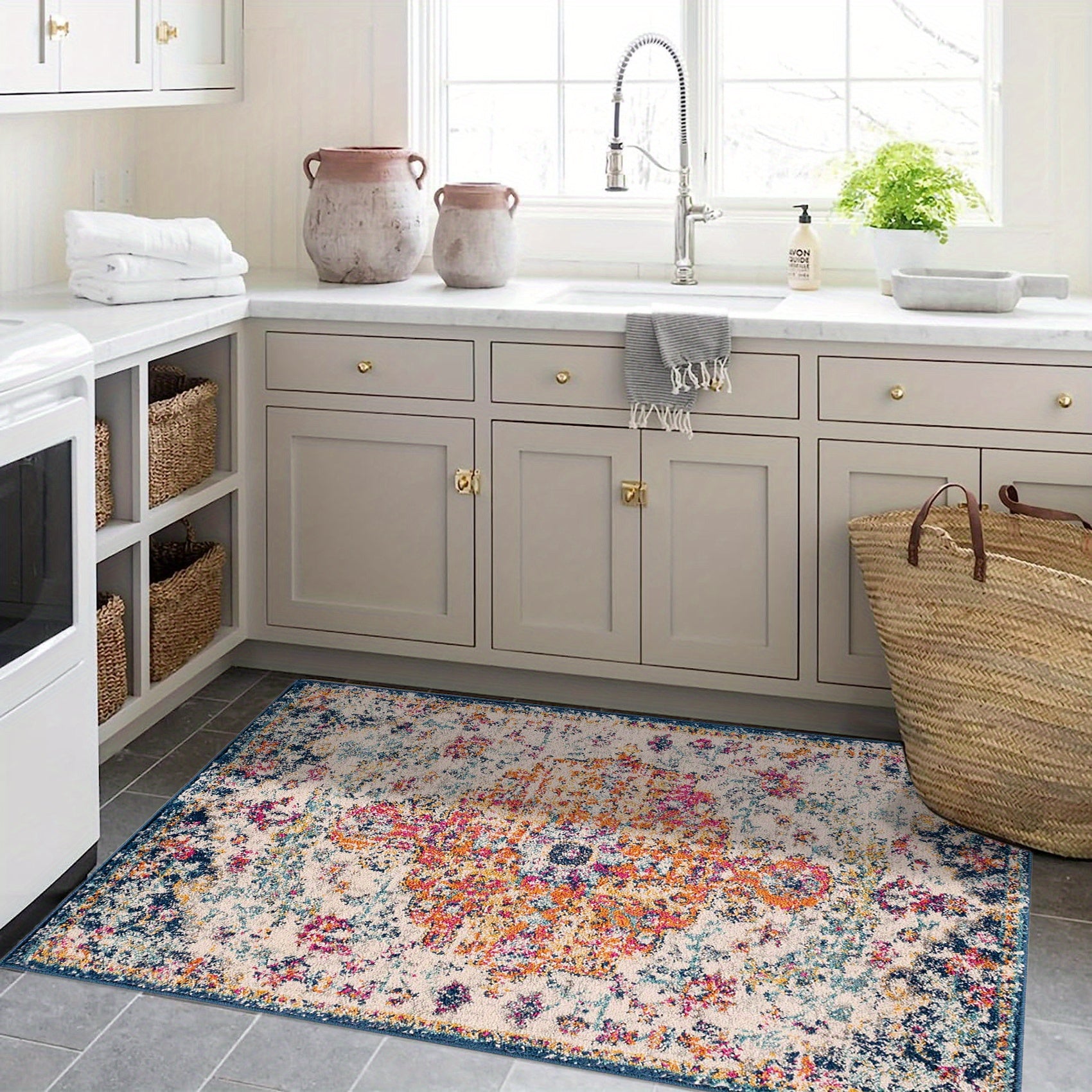 Bohemian Ornamental Carpet Area Rug Machine Washable Rugs Non Slip Backing