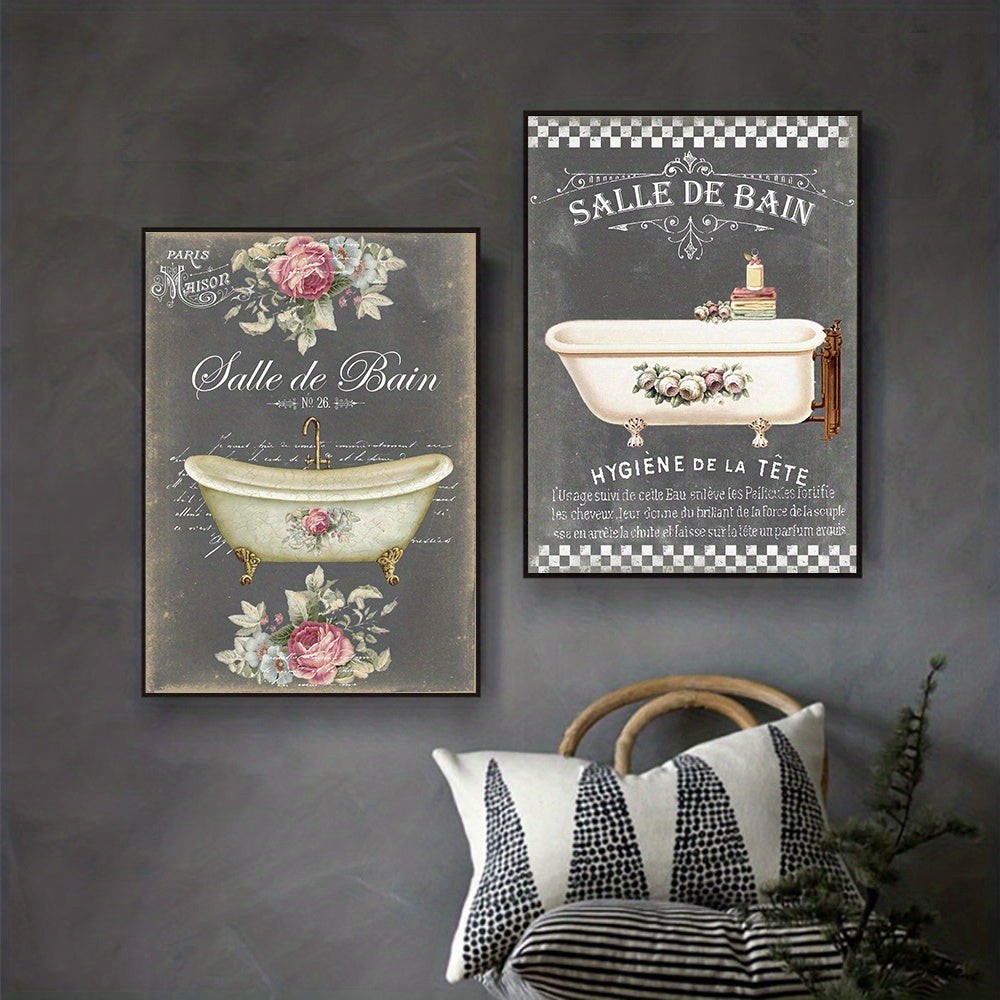 Vintage French Bathroom Posters Canvas Art A3 A4 Sizes