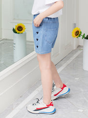 Girls Heart Embroidered Denim Shorts Set for Summer