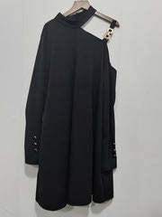 Plus Solid Metal Decor One Shoulder Dress