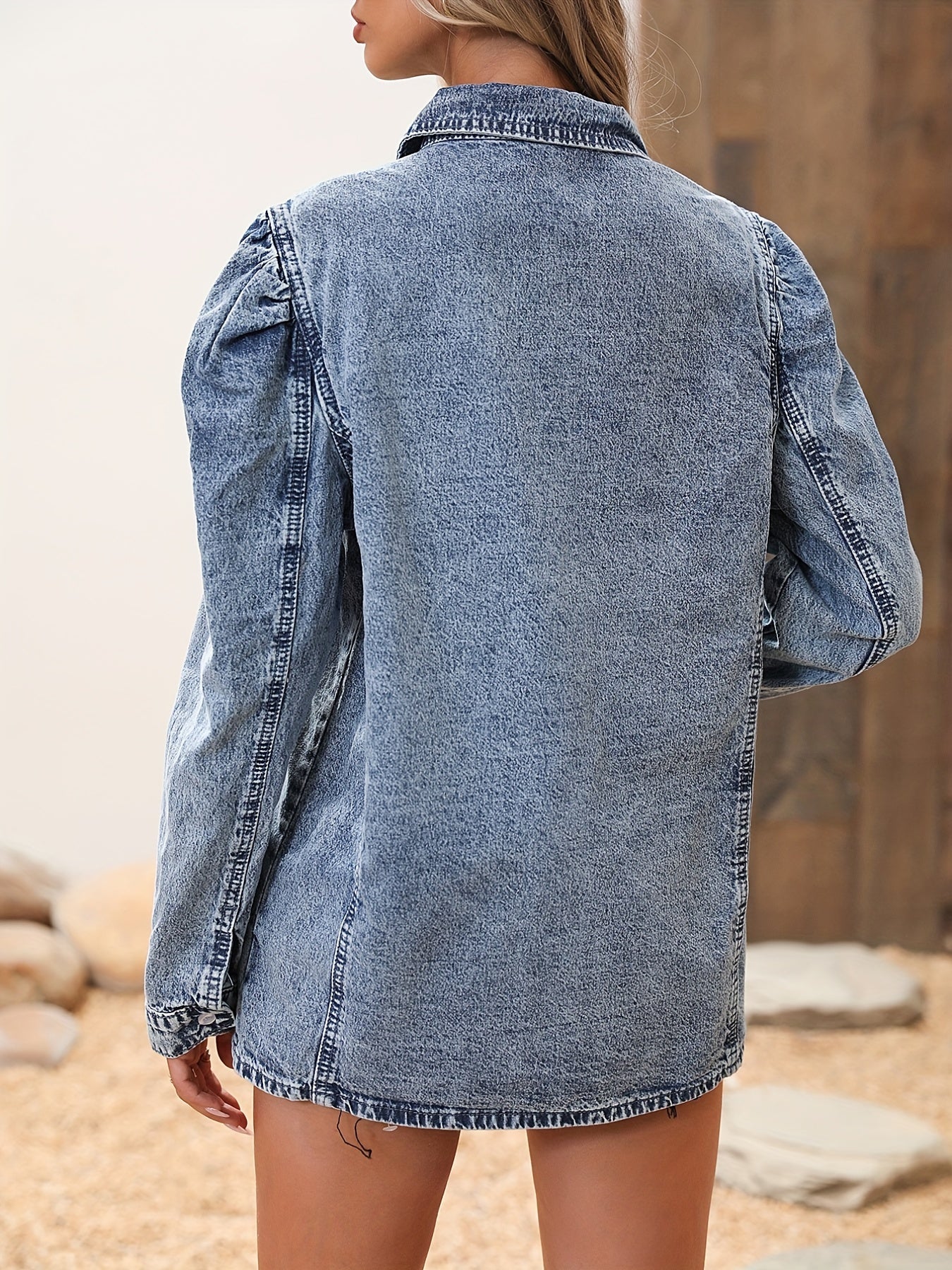 Denim Shirt Long Sleeve Button Casual Fit Lapel Women's Clothing