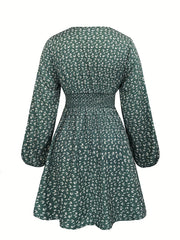 Casual Dress Women's Plus Ditsy Print Lantern Sleeve Dress