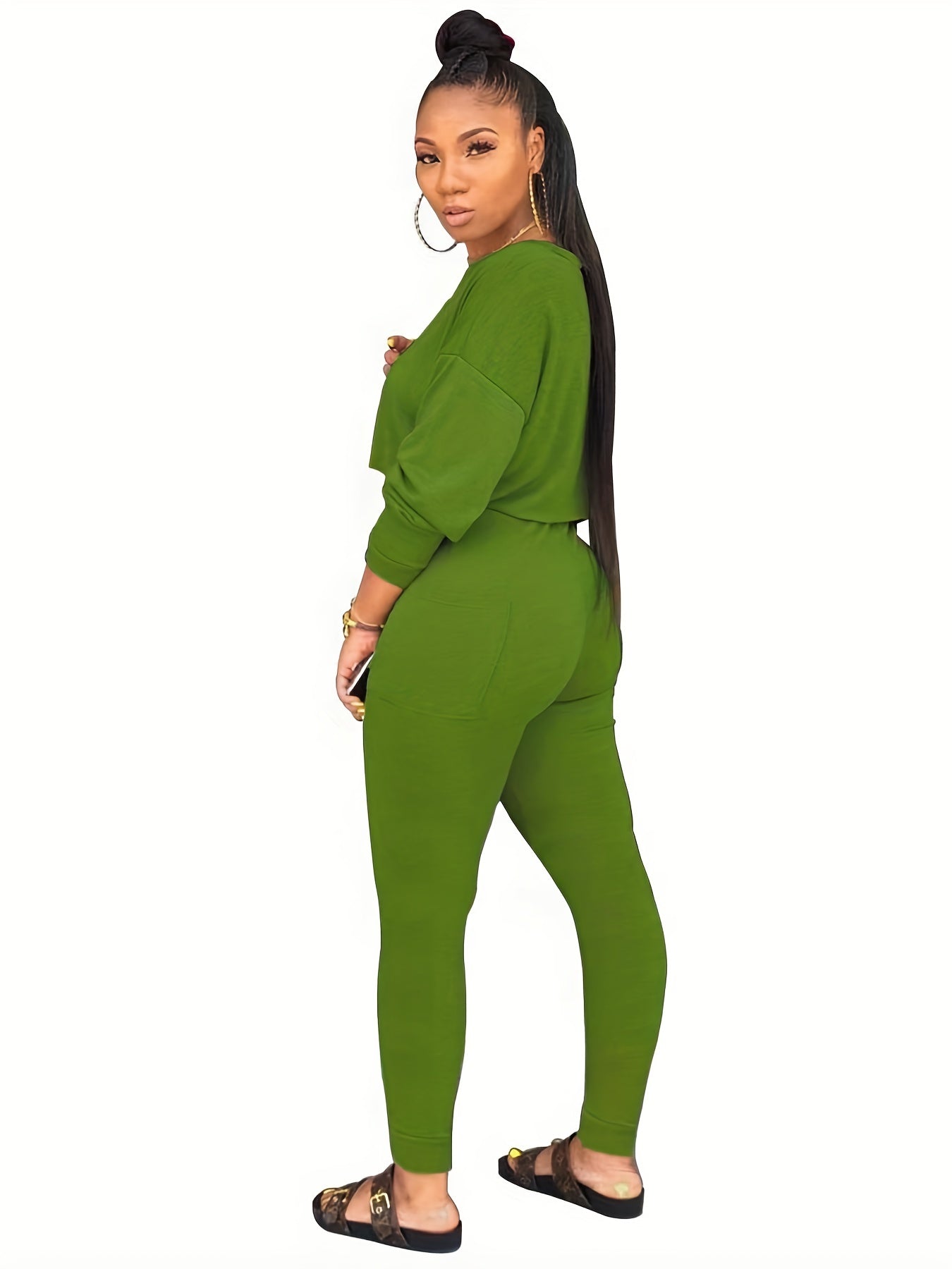 Drop Shoulder Long Sleeve Top & Skinny Leggings Set