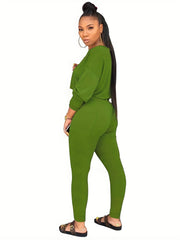 Drop Shoulder Long Sleeve Top & Skinny Leggings Set