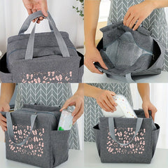 Pink Ribbon Insulated Lunch Bag Thick Cooler Box Canvas Portable Tote Women's