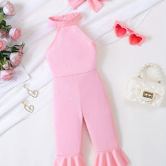 Stylish Halter Flared Leg Jumpsuit for Baby Girls