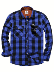 Men's Flannel Plaid Shirt Retro Button Down Long Sleeve