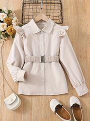 Girls Ruffled Shirt With Belt - Autumn/Spring Kids Clothes