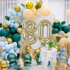 6 Cm Light Golden Number Balloons with Ribbon and Straw