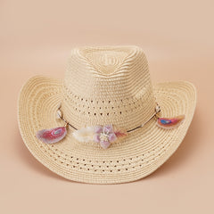 Feather Leaf Chain Cowboy Hat Hollow Sunscreen Straw Hat