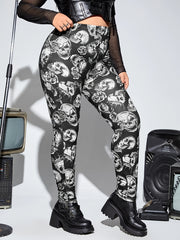 Floral Skull Print High Waist Sports Leggings