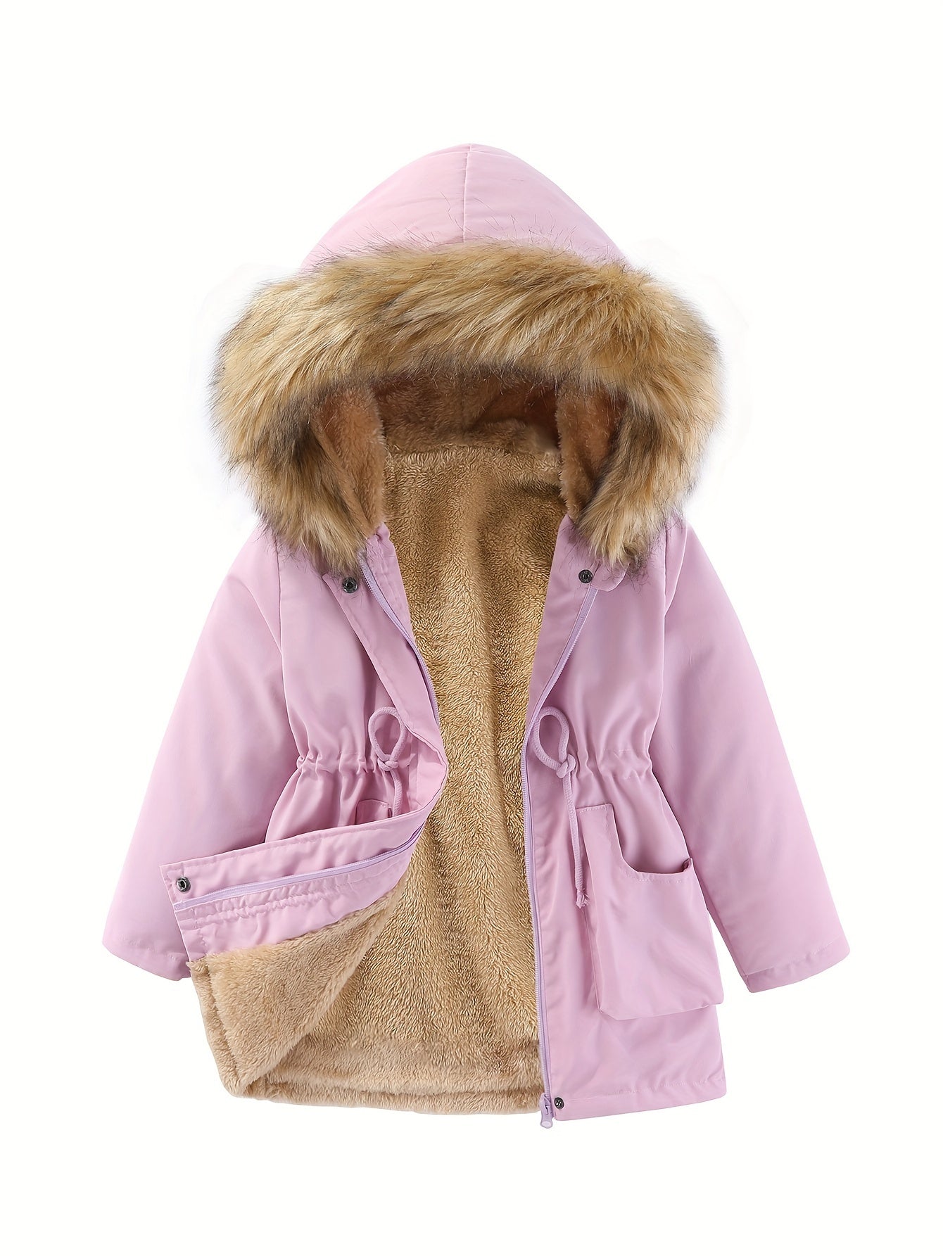 Toddler Girls Fleece Hooded Jacket Coat For Fall Winter