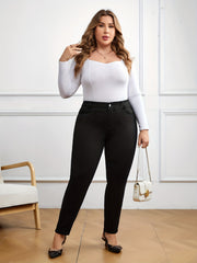 Plus Solid Button Fly High Rise High Stretch Skinny Jeans