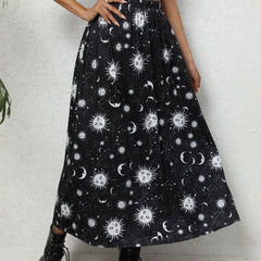 Galaxy Print Midi Skirt High Waist Spring Summer Women's Clothing