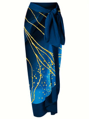 Glitter Marble Print Swimsuit Set & Cover Up Skirt
