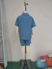 Boys 2pcs Short Sleeve Button Down Shirt & Shorts Set