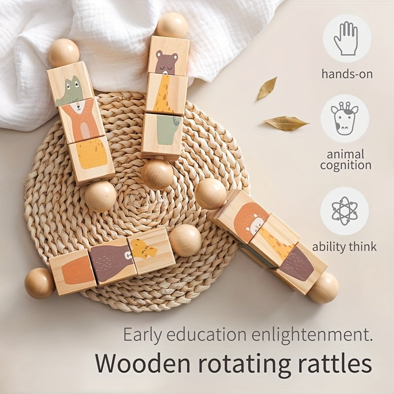 Colorful Wooden Animal Shape Matching Puzzle with Rotating Rattle