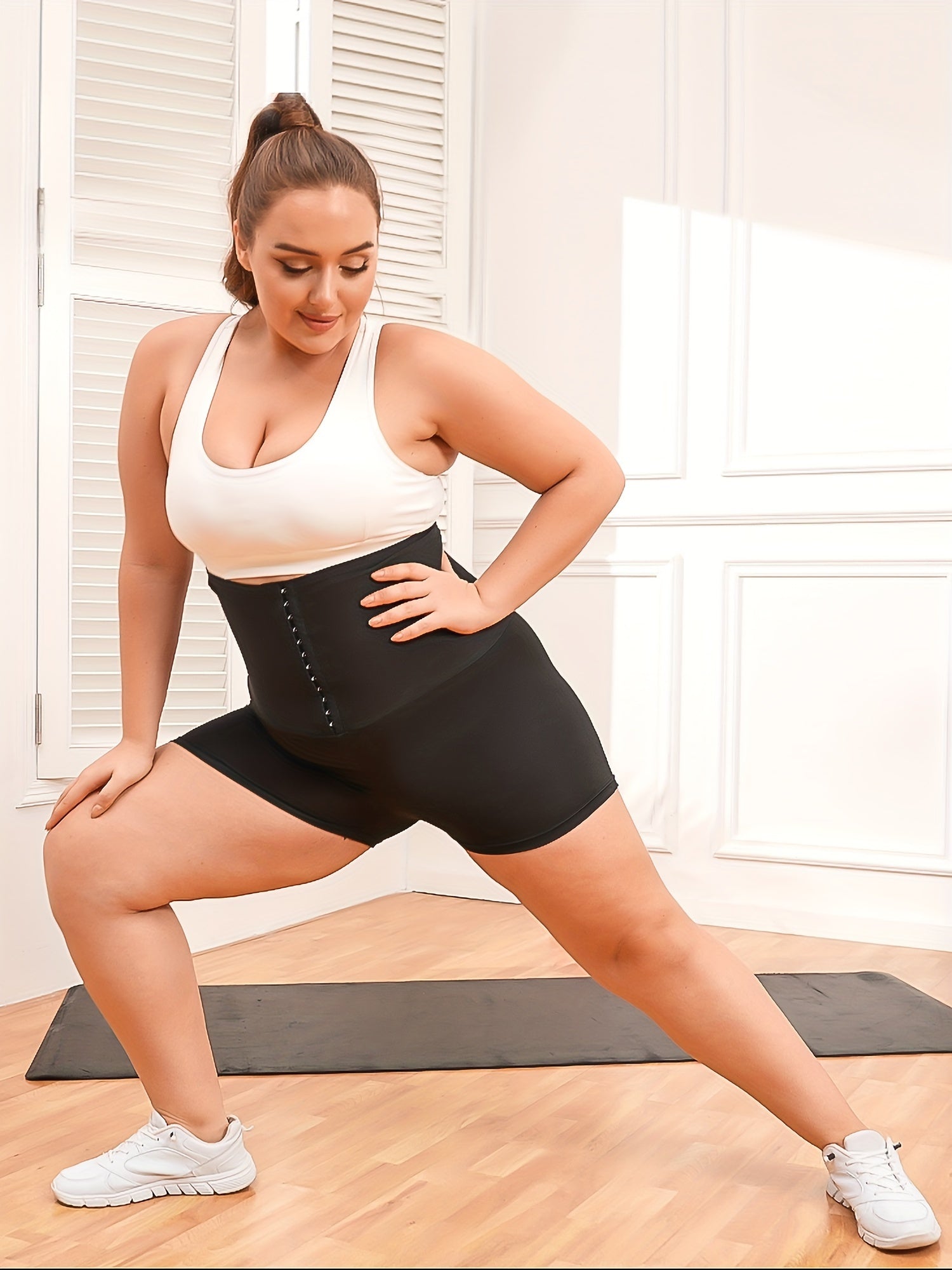 Sports Shorts Women's Plus Solid High Rise Ab Control Sweat Body Shapi
