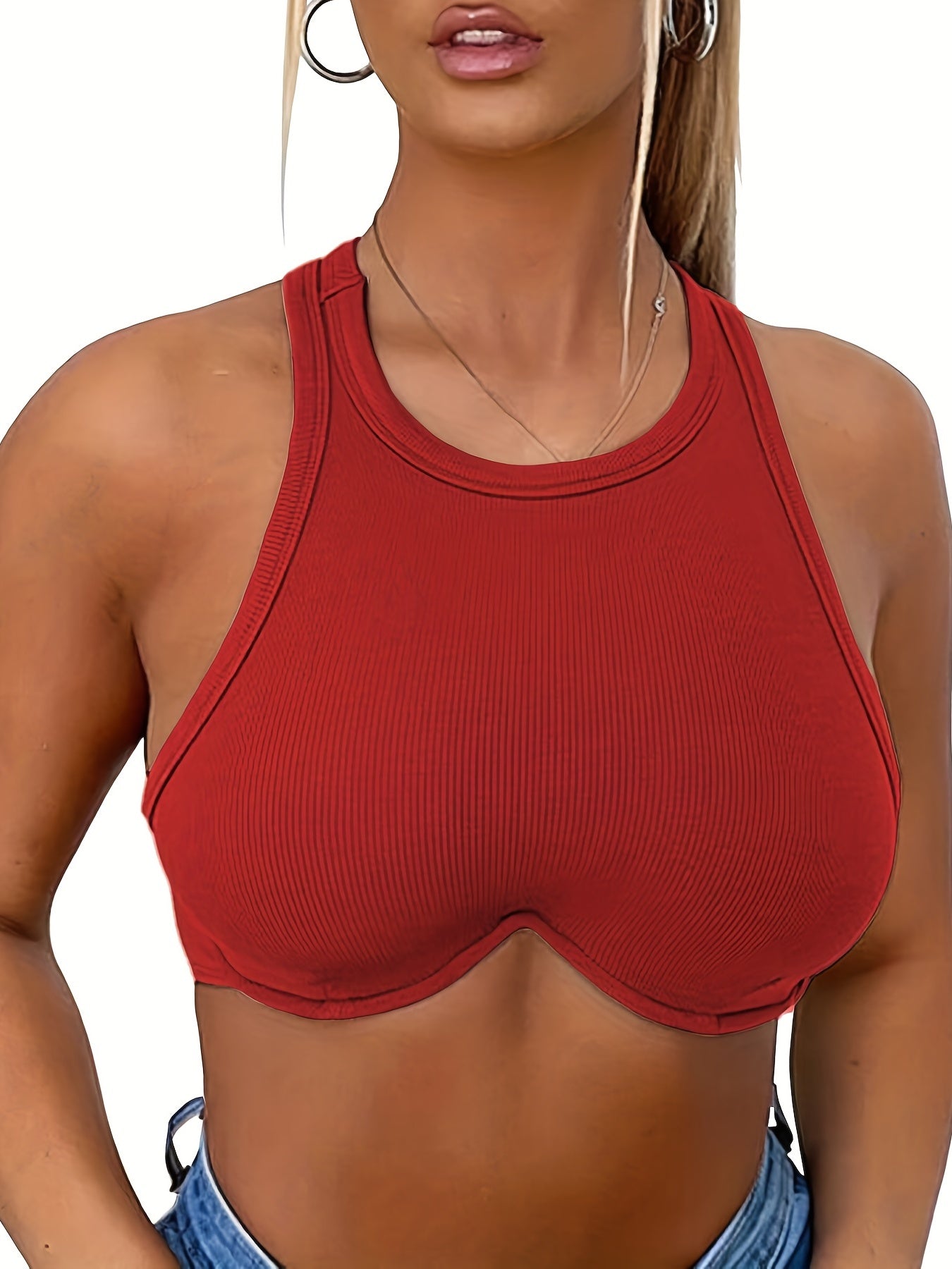 Ribbed Crop Tank Top Racerback Sleeveless Summer Top