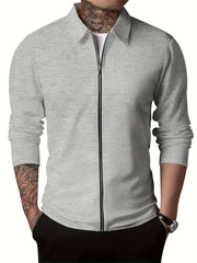 Men's Full Zip Up Waffle Pattern Jacket Lapel Coat Spring Fall