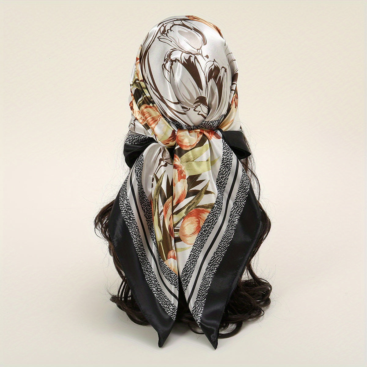 Tulip Rose Print Bandana Silk Square Scarf Head Wrap
