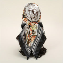 Tulip Rose Print Bandana Silk Square Scarf Head Wrap