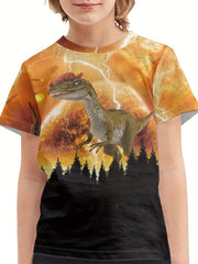 3D Dinosaur & Lightning T-shirt For Boys Short Sleeve Top