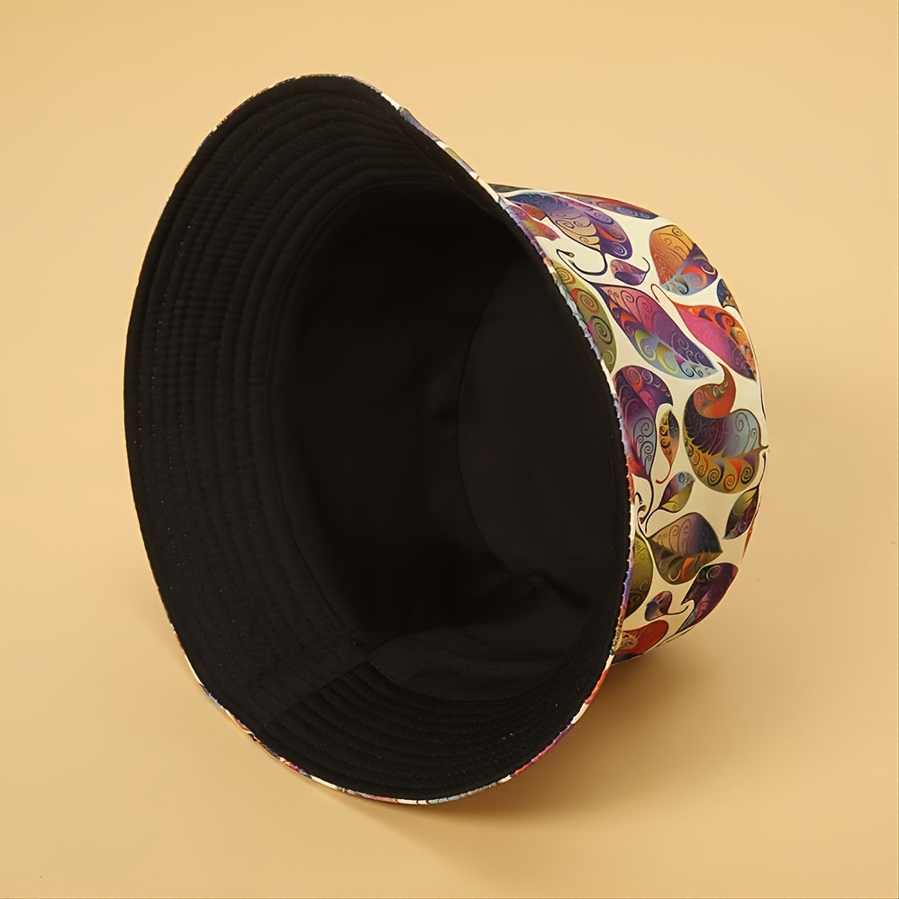 Graffiti Antique Leaf Print Windproof Bucket Hat