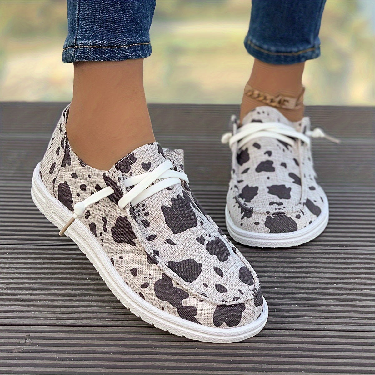 Women's Cow Spot Skateboard Shoes, Stylish & Comfortable Loafers