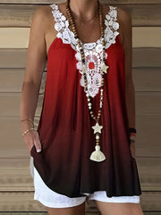 Gradient Lace Splicing Ruched Tank Top Sleeveless Cami