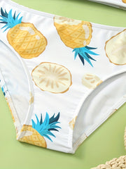 2pcs Pineapple Cold Shoulder Swimsuit Girls
