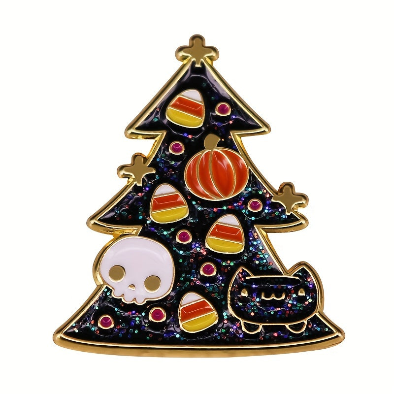 Christmas Tree Glittering Pin Pumpkin Candy Ghost Cat Brooch Halloween