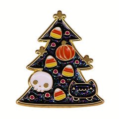 Christmas Tree Glittering Pin Pumpkin Candy Ghost Cat Brooch Halloween