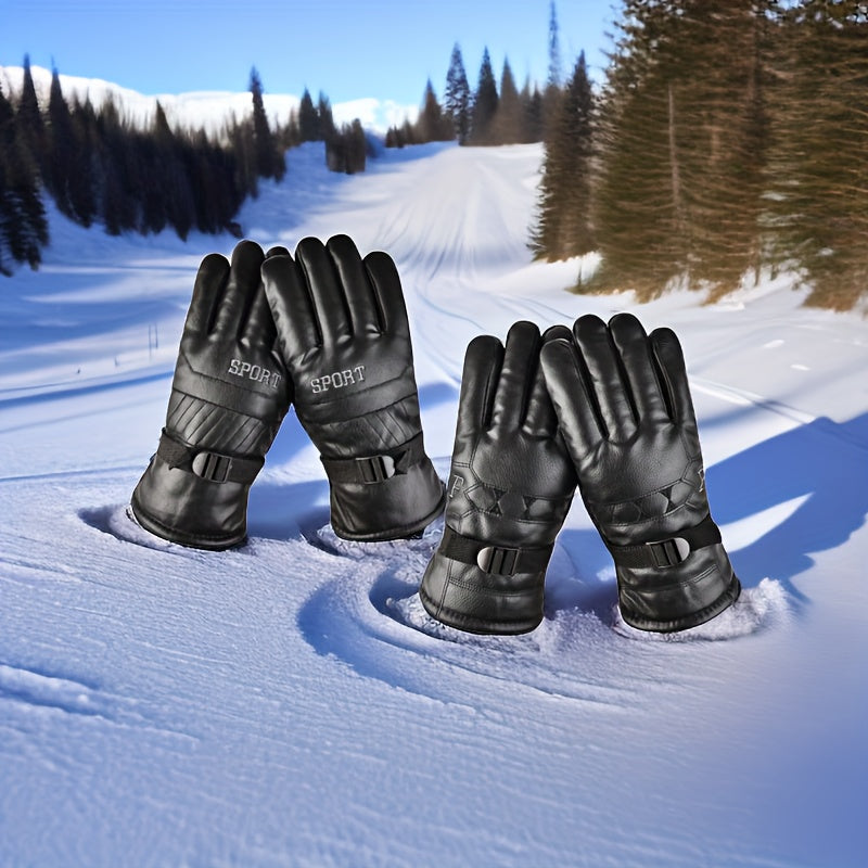 Velvet Warm Windproof Leather Riding Gloves Motorcycle Riding