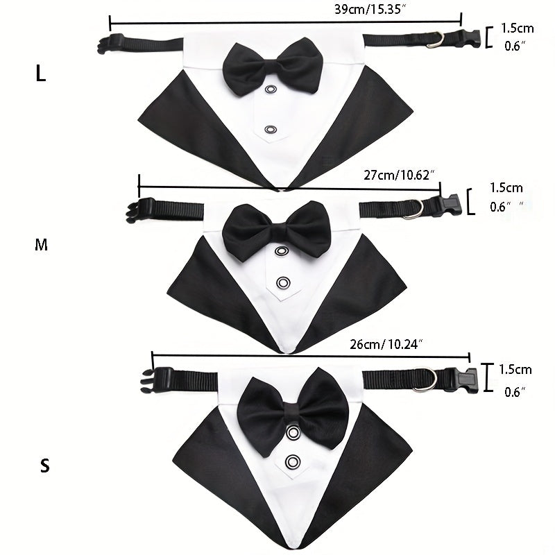 Formal Dog Tuxedo Bandana with Bow Tie for Weddings Graduations Dress Up
