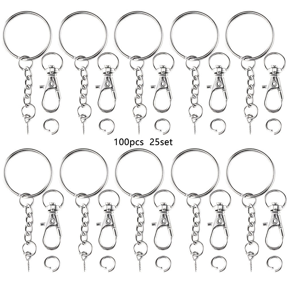 100pcs Keychain Rings With Chain And Screw Eye Pins Bulk