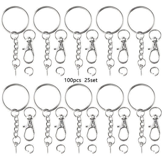 100pcs Keychain Rings With Chain And Screw Eye Pins Bulk
