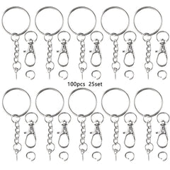 100pcs Keychain Rings With Chain And Screw Eye Pins Bulk