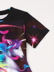 Girls Unicorn Graphic Dress Crew Neck 3D Print Summer Clothes