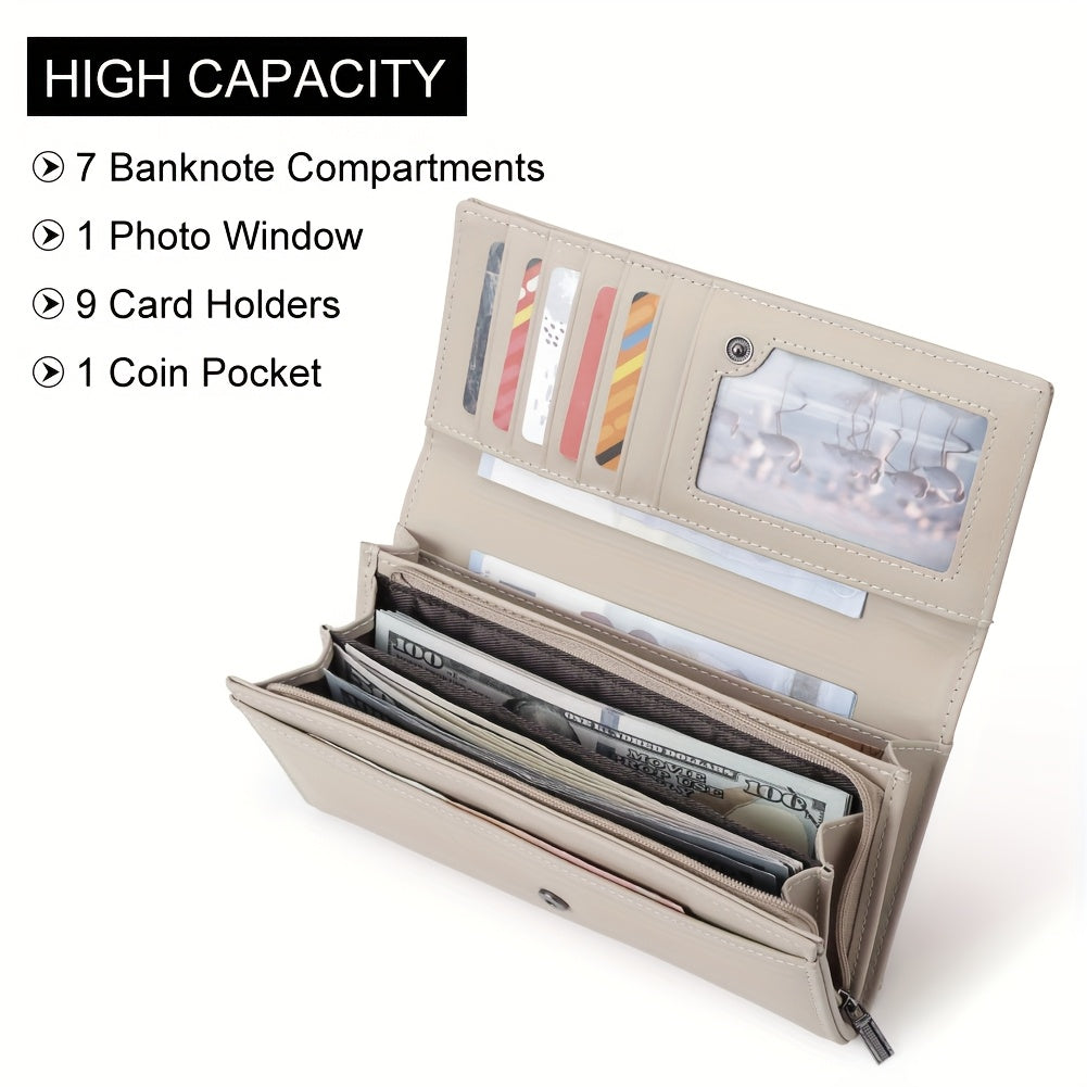 HUMERPAUL Women's Trifold Long Wallet Vintage Card Slots Large Capacity
