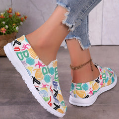 Women's Graffiti Canvas Slip On Walking Shoes Lightweight Loafers