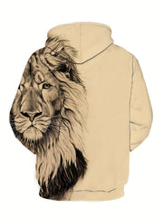 Lion 3D Print Hoodie For Men Loose Hooded Pullover