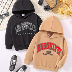 2pcs Boys Letter Print Hooded Sweatshirt Spring Fall Kids Clothing
